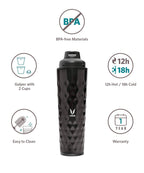Vaya Drynk Stainless Steel Water Bottle Tumbler for Office - 600ml (Black)