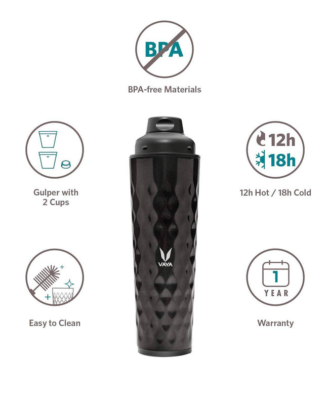 Vaya Drynk Stainless Steel Water Bottle Tumbler for Office - 600ml (Black) Main Image