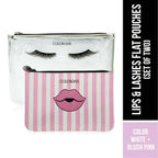 Colorbar Pouch Lips & Lashes Flat Pouches (Set Of Two) - White+Blush Pink
