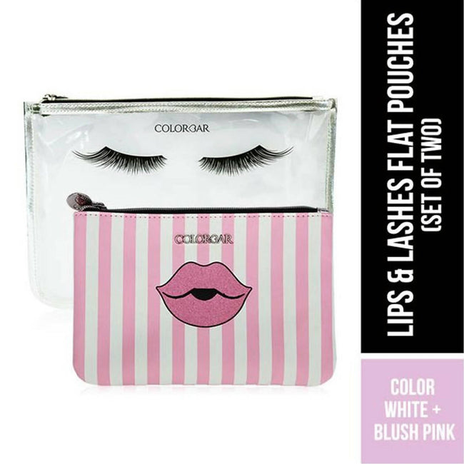 Colorbar Pouch Lips & Lashes Flat Pouches (Set Of Two) - White+Blush Pink Main Image
