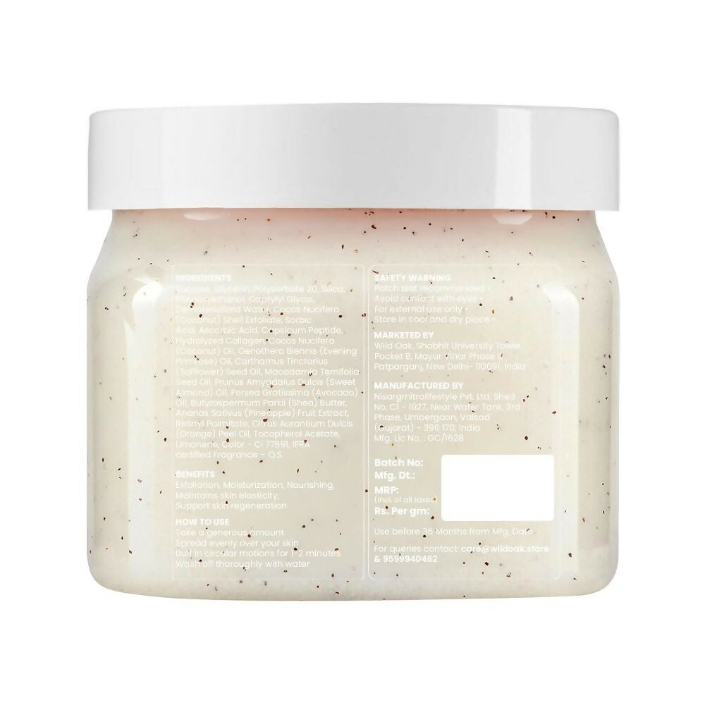 Wild Oak Pina Colada Shea Butter Sugar Scrub with Vegan Collagen & Peptides For Tan Removal & Smooth Skin