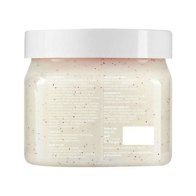 Wild Oak Pina Colada Shea Butter Sugar Scrub with Vegan Collagen & Peptides For Tan Removal & Smooth Skin Main Image