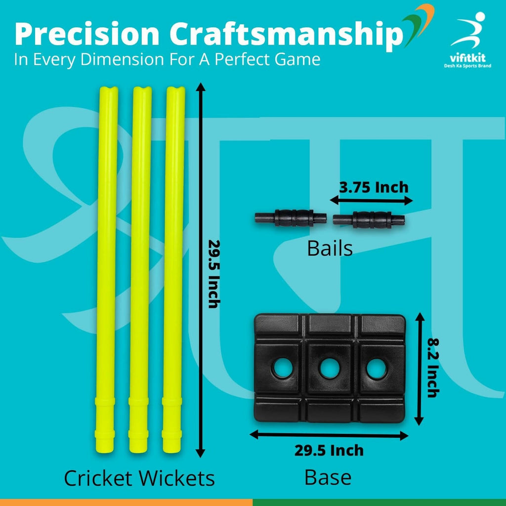 Vifitkit Cricket Stumps with Stand & Bails (Black and Flourescent Green)