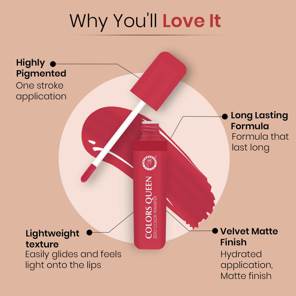 Colors Queen Zero Color Transfer Liquid Lipstick - Pinky Spice