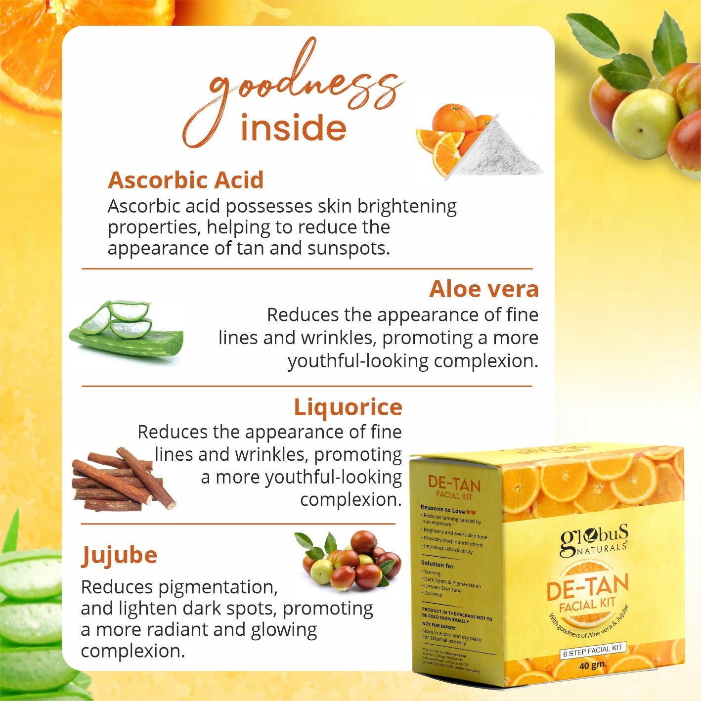 Globus Naturals De-Tan 6 Step Facial Kit