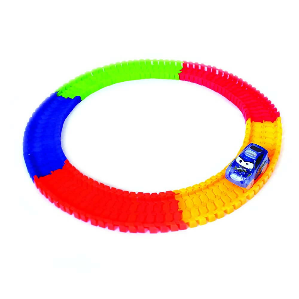 Kipa 2 Magic Race car with 238 Bend Flex and Glow Tracks, Plastic Magic 14 Feet Long Flexible Tracks Car Play Set for Kids (Multi Color)
