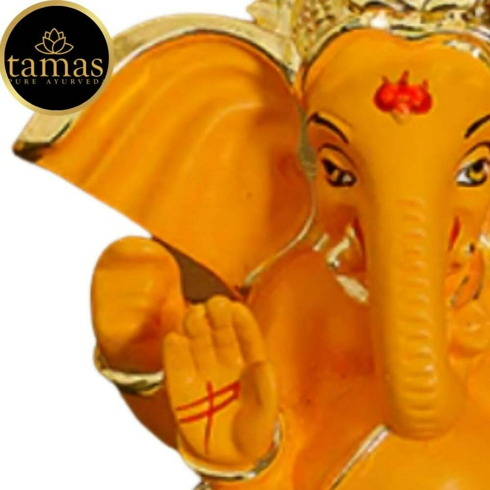 Tamas Gold-Polished Gaj Karna Ganesh Idol Orange & gold Color