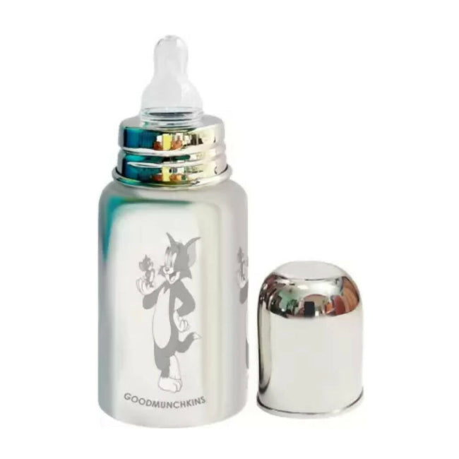 Goodmunchkins Stainless Steel Feeding Rustfree Bottle with 2 Anti Colic Silicone Nipple For Kids 300ml Hover Image