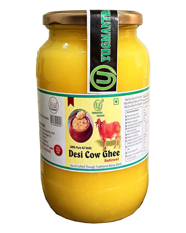 Yugmantra Organic Foods Pure A2 Natural Desi Cow Ghee Sahiwal | Handmade Desi Ghee | Grassfed, Golden, Grainy, Natural Fresh Main Image