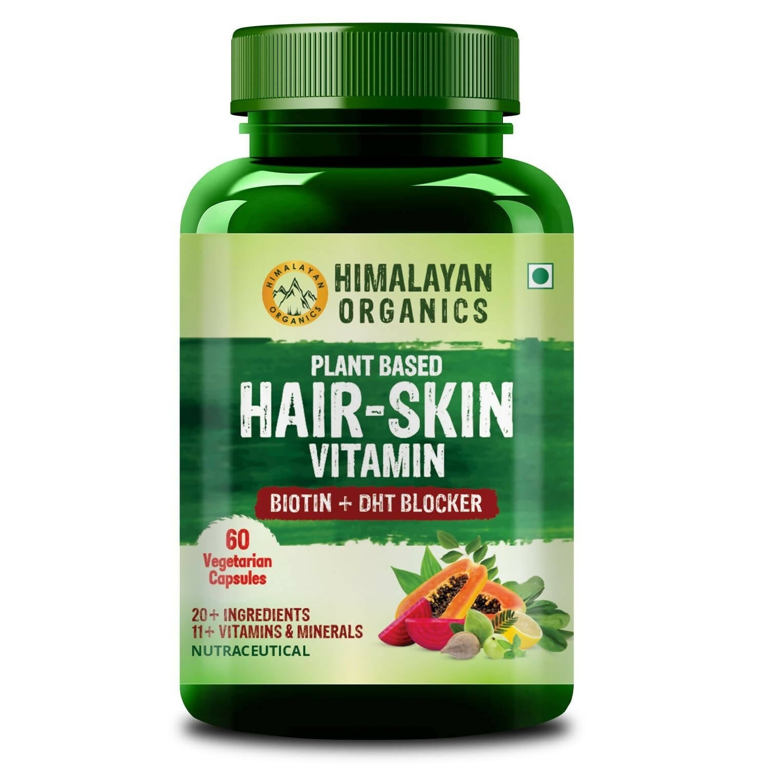 Himalayan Organics Plant Based Hair-Skin Vitamin Biotin + DHT Blocker Veg Capsules