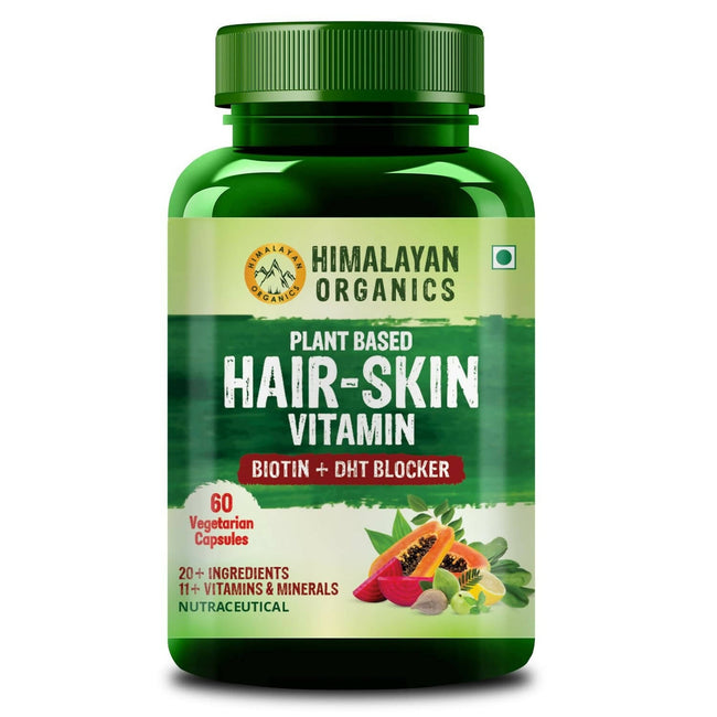 Himalayan Organics Plant Based Hair-Skin Vitamin Biotin + DHT Blocker Veg Capsules Hover Image