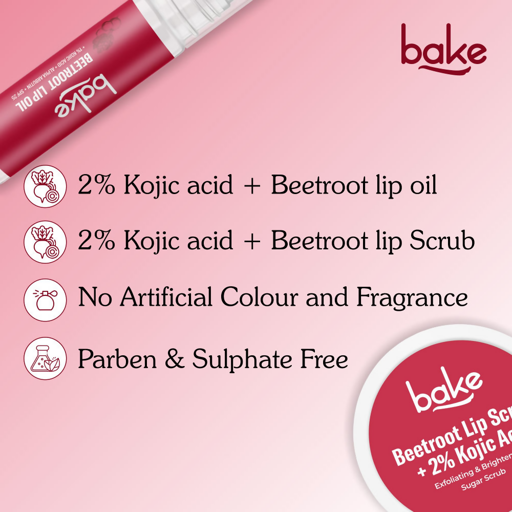 Bake Kojic Acid Beetroot Lip Kit With Lip Balm SPF 25 & Lip Scrub For Dark & Pigmented Lips