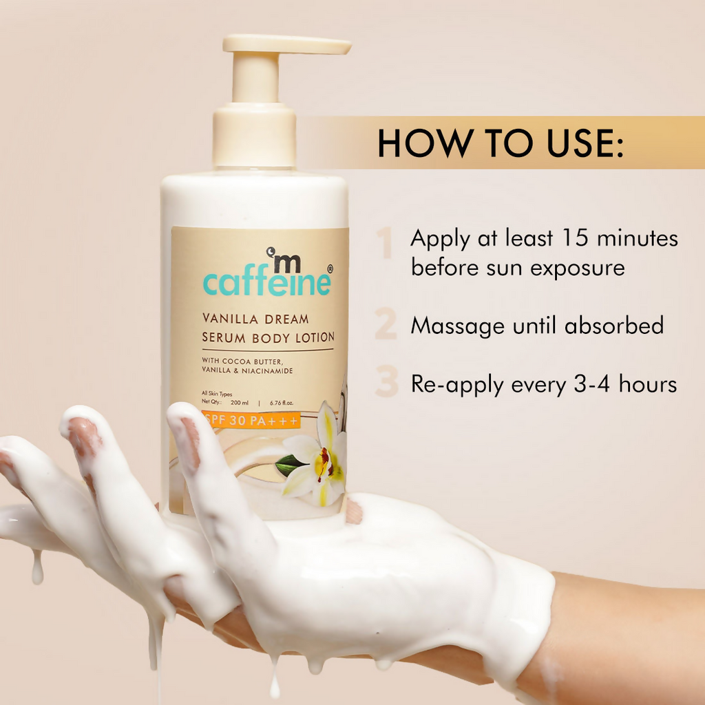 mCaffeine Vanilla Dream Serum Body Lotion SPF 30 PA+++ For 72 hrs Deep Moisturization
