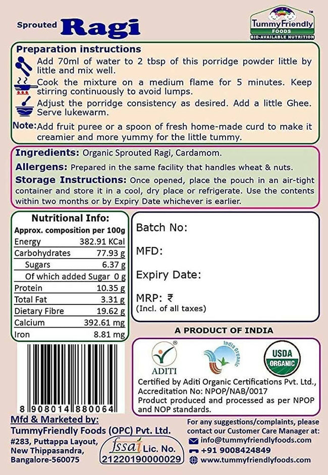 TummyFriendly Foods Organic Sprouted Porridge Mixes Sprouted Ragi Powder, Sprouted Brown Rice and Oats Combo Main Image