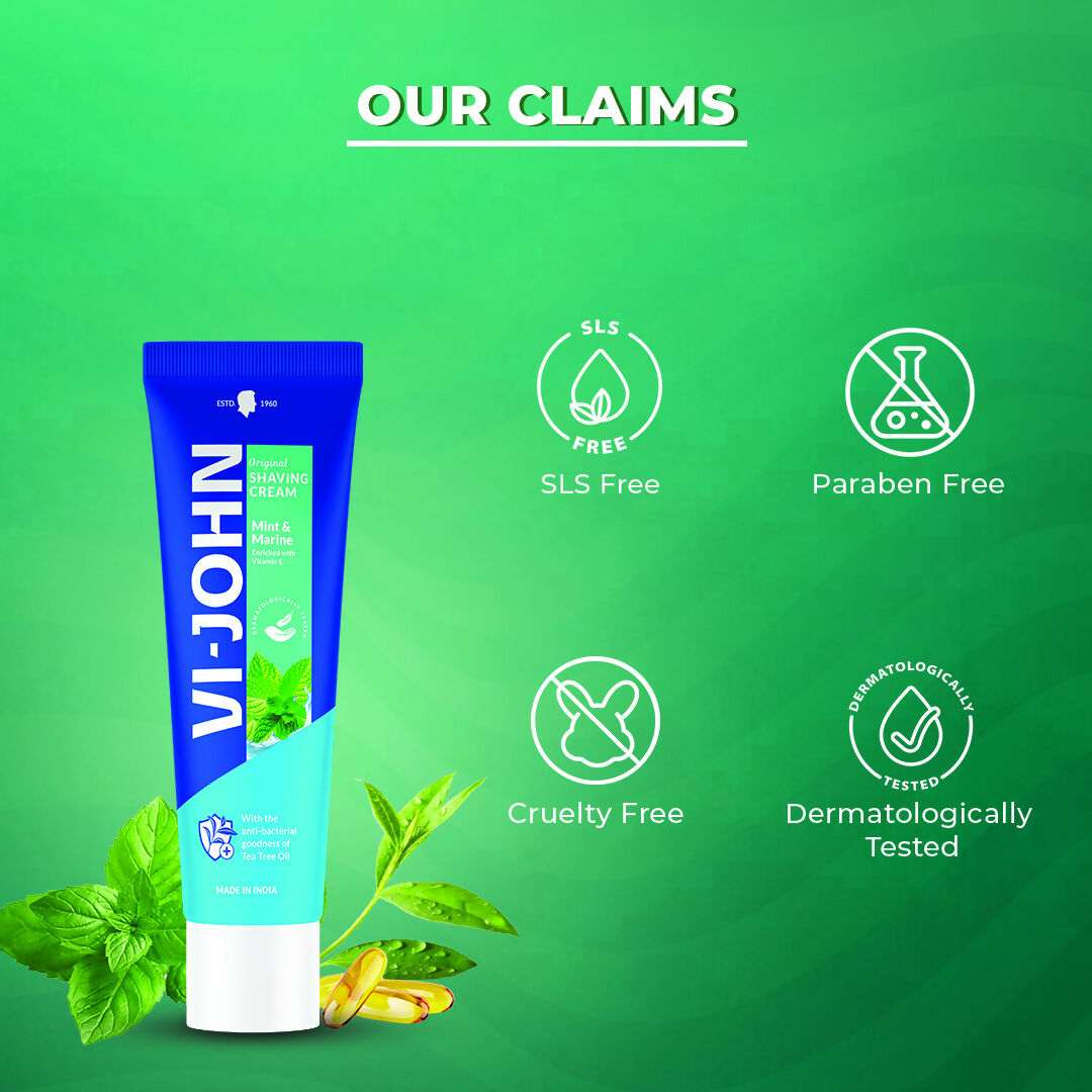 VI-JOHN Dermatologically Tested Vitamin-E enriched Anti Bacterial Mint & Marine Shaving Cream