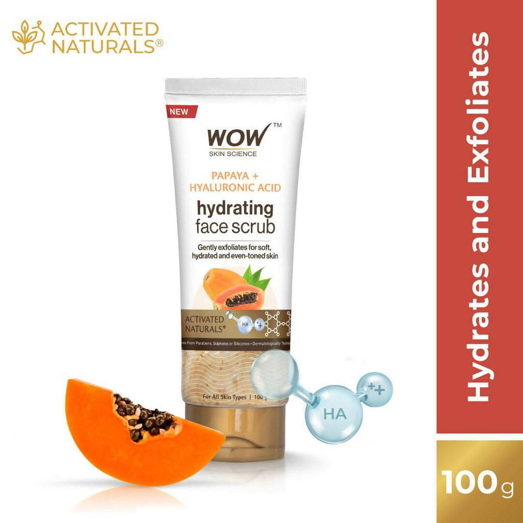 WOW Skin Science Papaya and Hyaluronic Acid Hydrating Face Scrub for Gently Exfoliates, Unclogs Pores