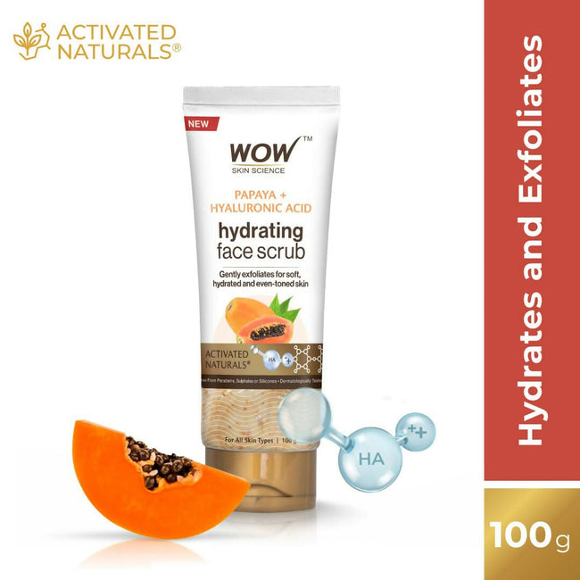 WOW Skin Science Papaya and Hyaluronic Acid Hydrating Face Scrub for Gently Exfoliates, Unclogs Pores Main Image