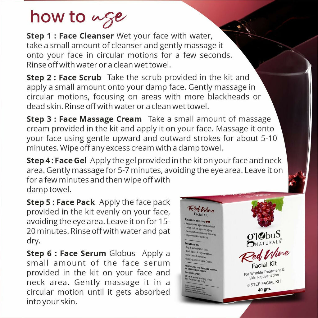 Globus Naturals Anti-Ageing Red Wine 6 Step Facial Kit