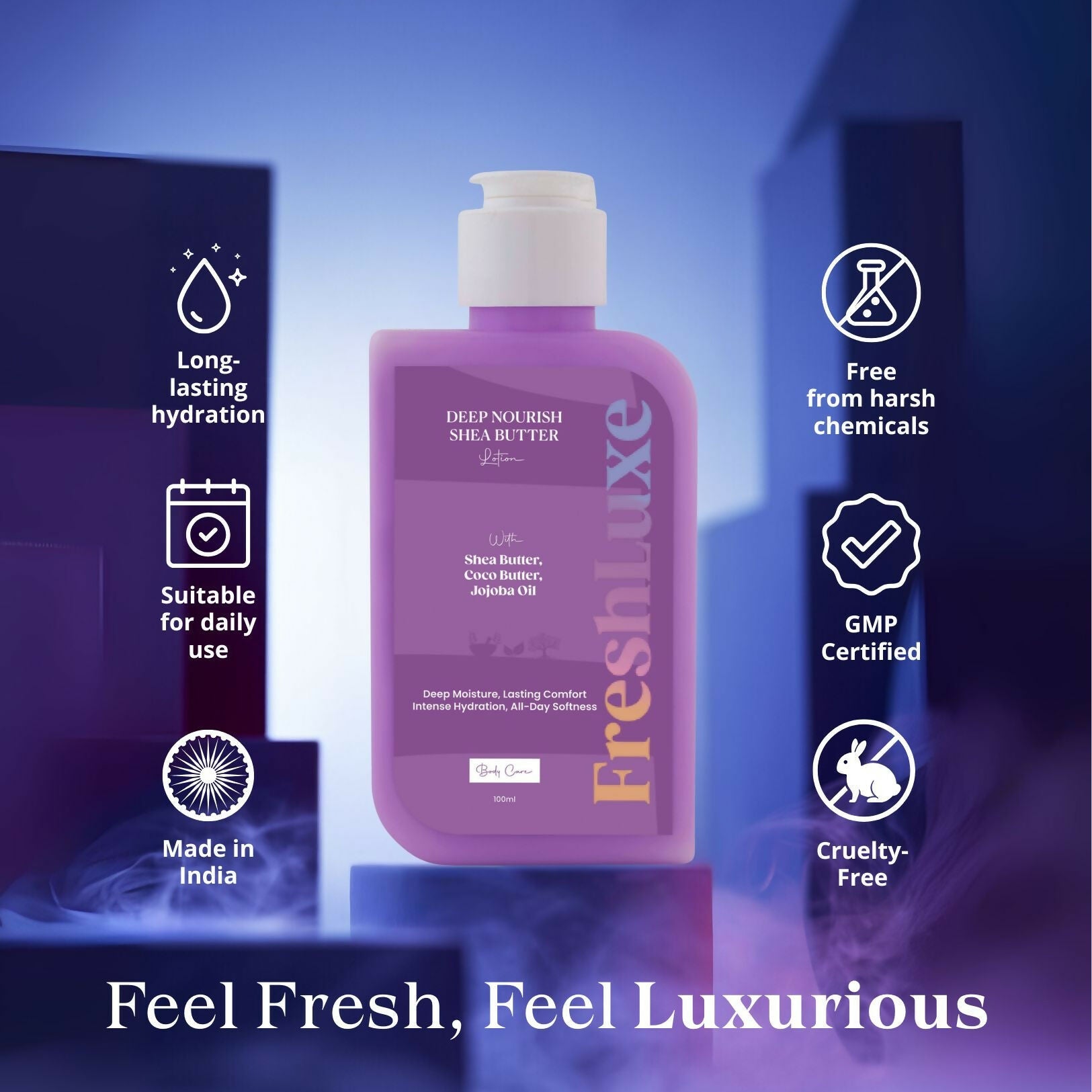 FreshLuxe Shea Butter Lotion with Coco Butter & Jojoba Oil For Deep Moisturization