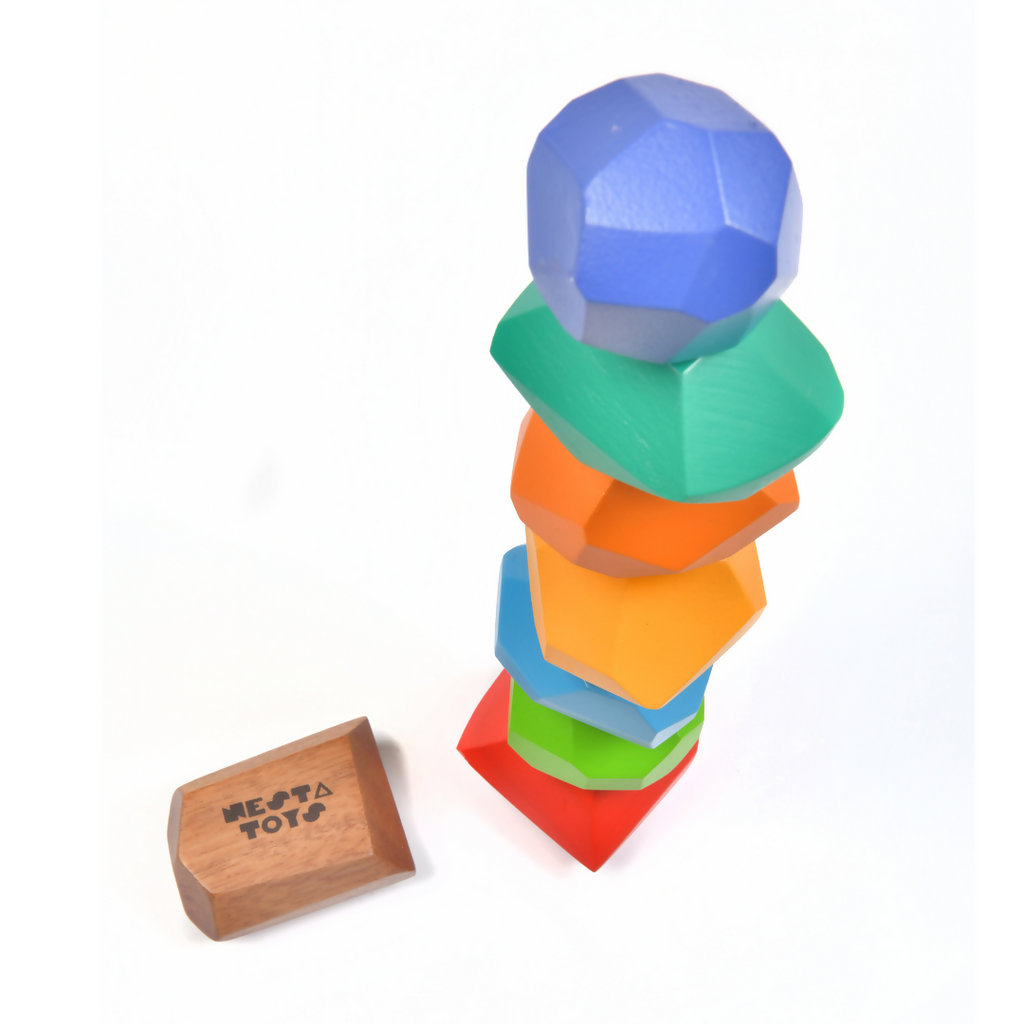 Nesta Toys Wooden Balancing Stones, Rainbow Stacking Toy for Kids, Montessori Toy (8 Pcs)