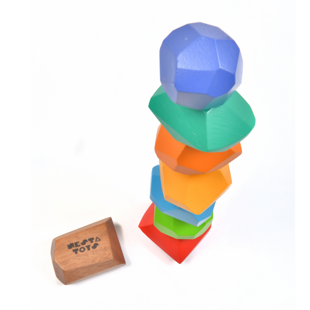 Nesta Toys Wooden Balancing Stones, Rainbow Stacking Toy for Kids, Montessori Toy (8 Pcs)