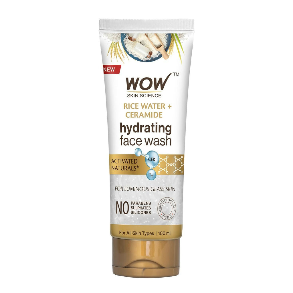 WOW Skin Science Rice Water & Ceramide Hydrating Face Wash, Brightens Skin, Tightens Pores