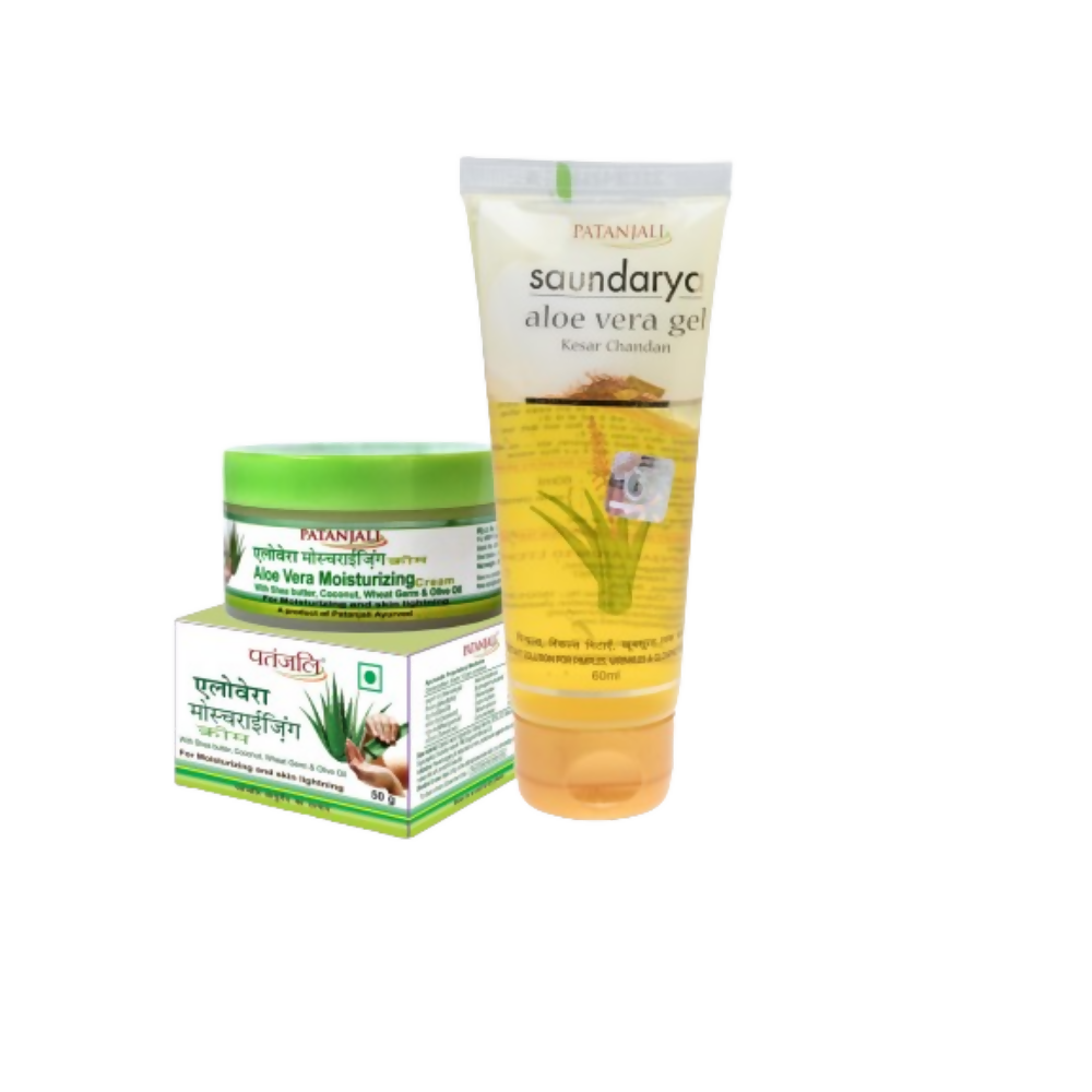 Patanjali Saundarya Aloe Vera Gel Kesar Chandan +Aloevera Moisturizing Cream