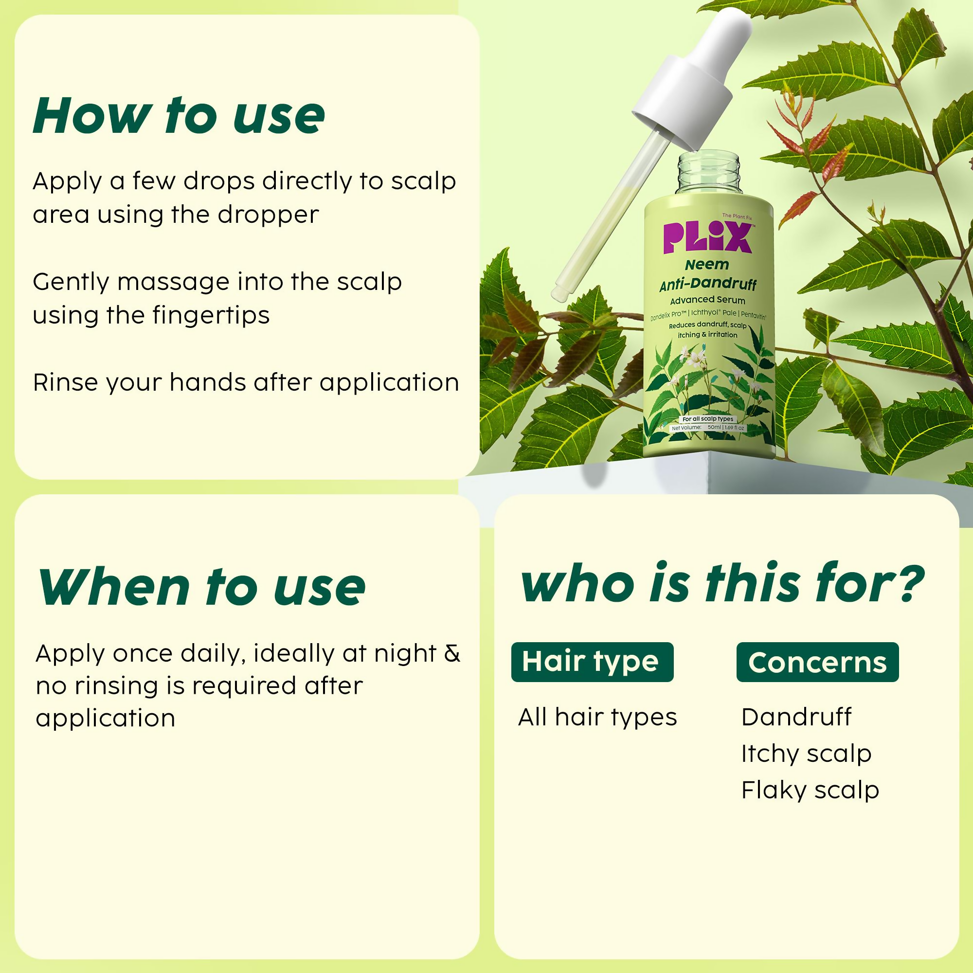 PLIX The Plant Fix Neem Anti-Dandruff Advanced Hair Serum For Reduce Dandruff & Inflammation