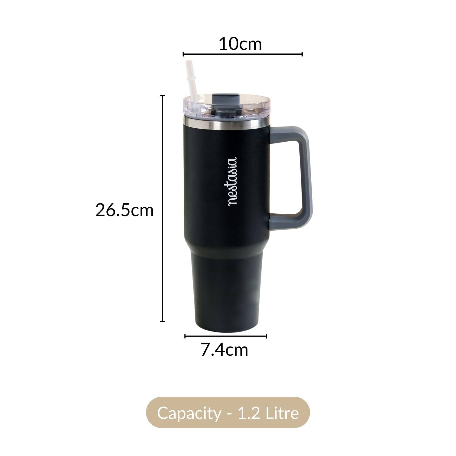 Nestasia Tumbler with Handle Straw & Lid - 1.2L (Black)