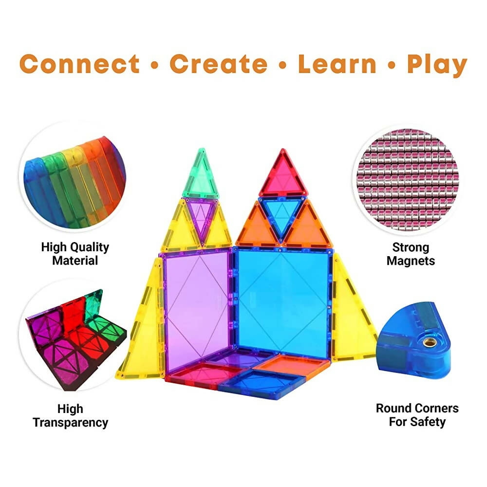 Kipa MagPlay Build A Castle 60 Pcs Magnetic Tiles Set with Storage Container, Constructing and Creative Learning Educational Toy with BagPack for Kids