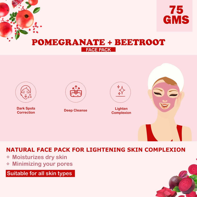 Kimayra Pomegranate + Beetroot Face Pack Powder For Brighter Skin Tone, Helps In Anti – Ageing & Natural Pink Blush Main Image
