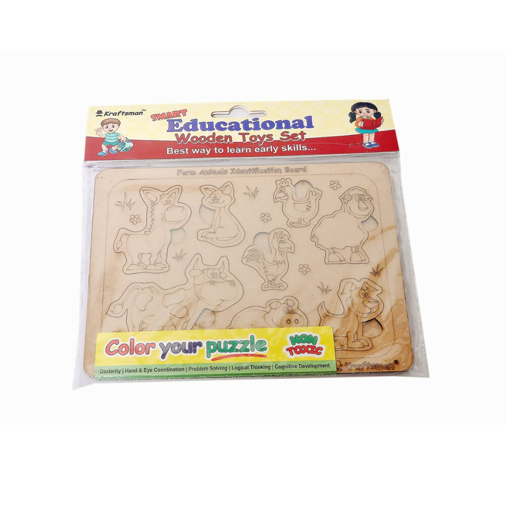 Kraftsman Farm Animals Identification Puzzle Board With Color Kit Included