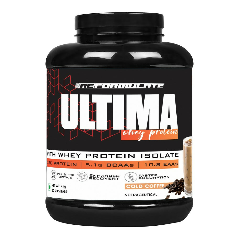 Reformulate Ultima I Whey Protein with Isolate I 23 G Protein I 5.1G BCAA I 10.8 EAA I Pre & Probiotics - Cold Coffee