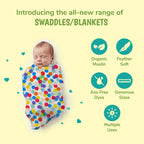 Kindermum Organic Cotton Muslin Swaddle Blanket 110 Cm X 110 Cm - Set Of 3