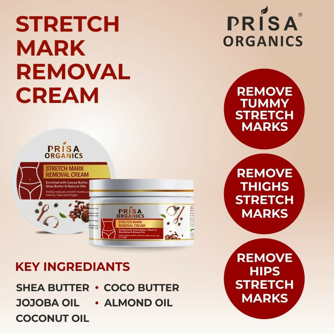 Prisa Organics Stretch Mark Removal Cream To Reduce Stretch Marks, Scars, Spots, Discolouration