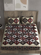 Spangle White & Maroon Ethnic Motifs 260 TC Cotton King Bedsheet with 2 Pillow Covers