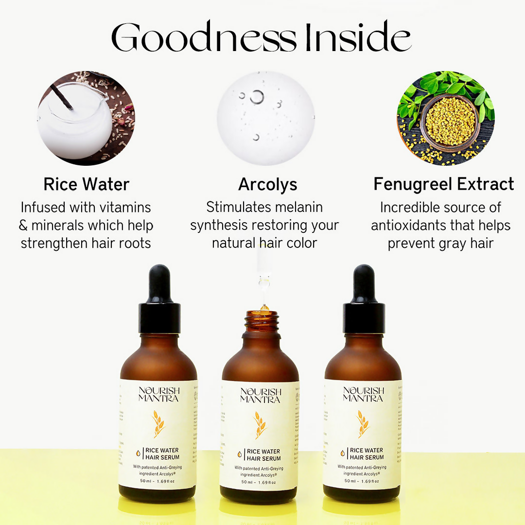 Nourish Mantra Anti-Greying Hair Serum With Rice Water & Arcolys to Stop Premature Hair Greying