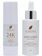 Flawora Anti-Grey Hair Serum For Reversing Grey Hair & Gold Face Serum For Brightening, Anti-Aging