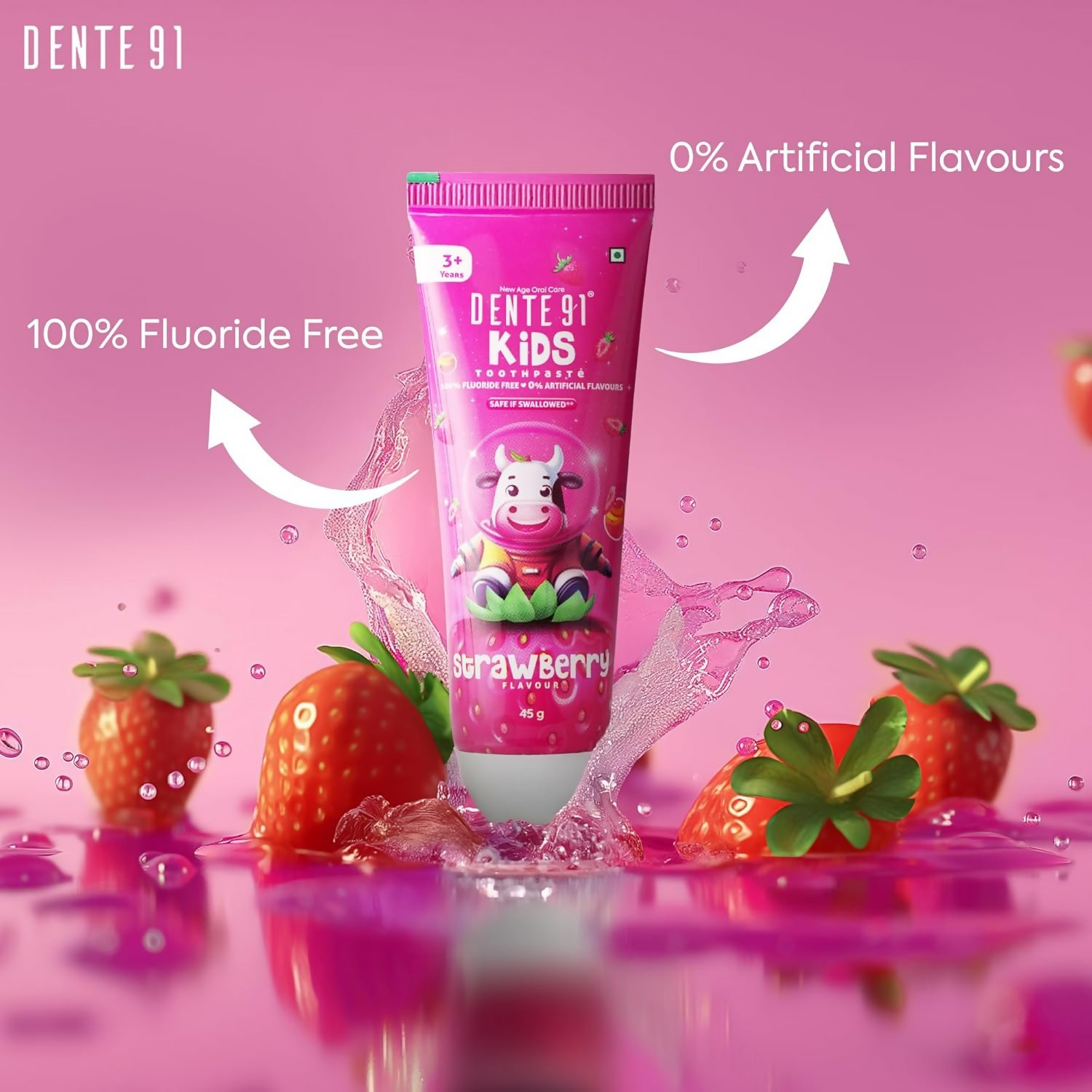 Dente91 Kids Toothpaste Protects Against Dental Caries & Hypersensitivity Fluoride Free Strawberry Flavour
