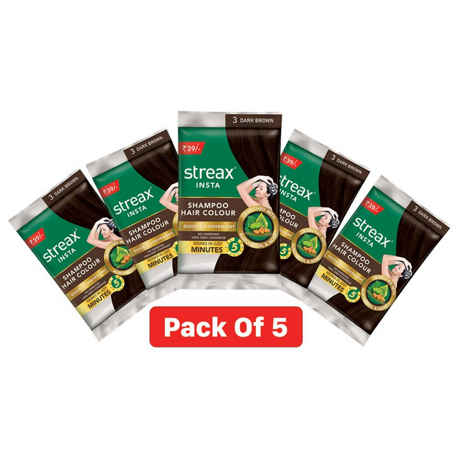 Streax Insta Shampoo Hair Colour for Women & Men, Dark Brown 3 Hover Image