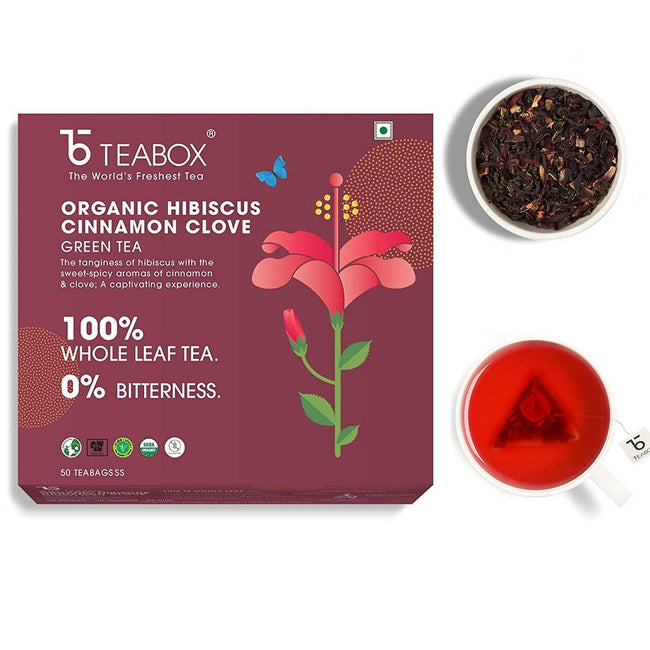 Teabox Organic Hibiscus Cinnamon Clove Green Tea Bags Hover Image