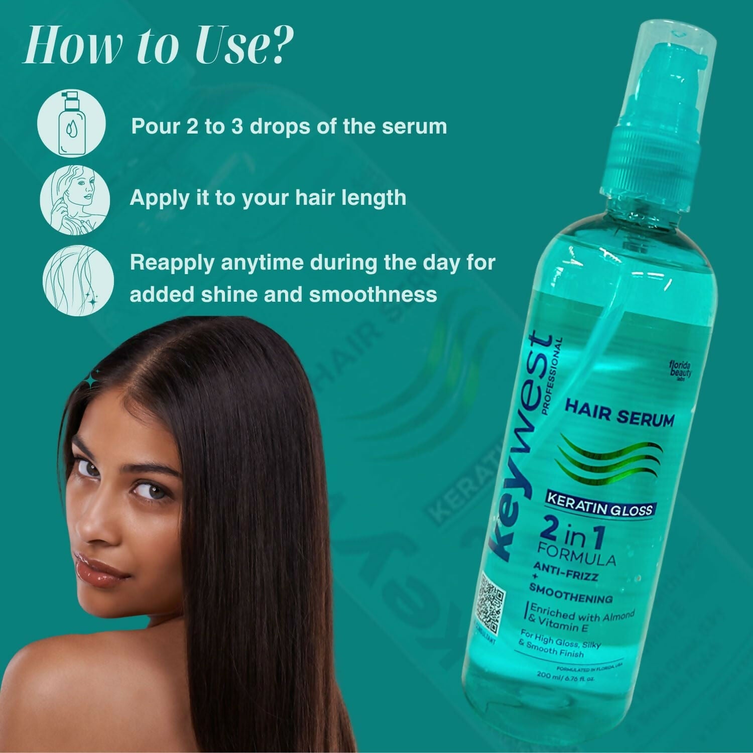 Keywest Professional Keratin Gloss Hair Serum - 2in1 Formula Anti-Frizz + Smoothening