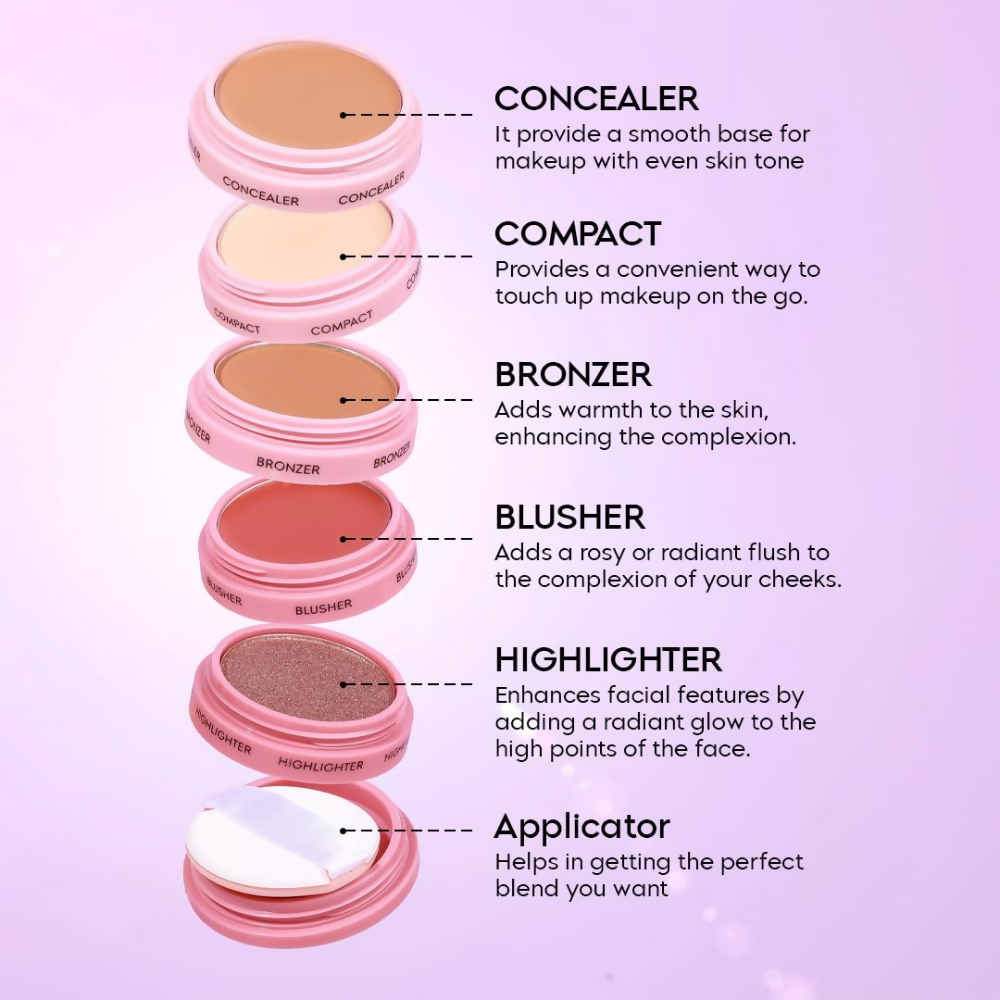 Gleva 5 In 1 Makeup stack Gleva 5 In 1 Makeup stack WIth Concealer, Bronzer, Blusher, Compact & Highlighter Smooth & Blendable Formula - Fair