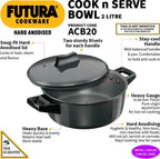Hawkins Futura Hard Anodised Cook-n-Serve Bowl Handi 2 L with Lid (ACB20)