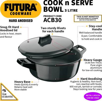 Hawkins Futura Hard Anodised Cook n Serve Bowl Handi 3 L with Lid (ACB30) Main Image