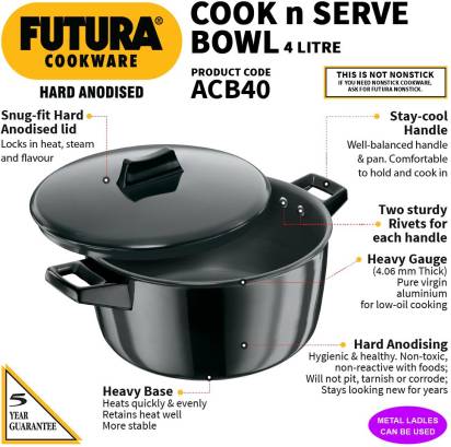 Hawkins Futura Hard Anodized Cook-n-Serve Bowl 23 cm Diameter 4 L with Lid (ACB40) Main Image
