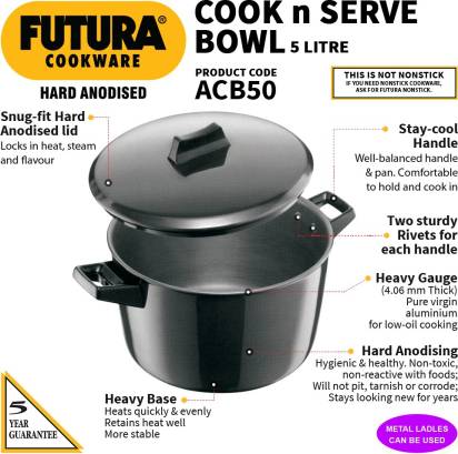 Hawkins Futura Hard Anodized Cook-n-Serve Bowl 5 L with Lid (ACB50) Main Image