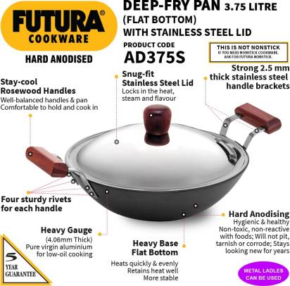 Hawkins Futura Hard Anodised Kadhai with Stainless Steel Lid 3.75 L (AD375S)