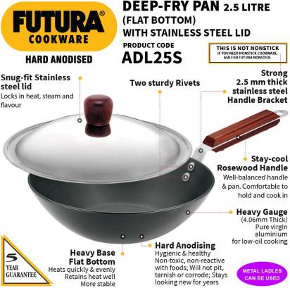 Hawkins Futura Deep Fry Pan Flat Bottom Wok with Lid 2.5 L 26 cm Diameter (ADL25S) Main Image