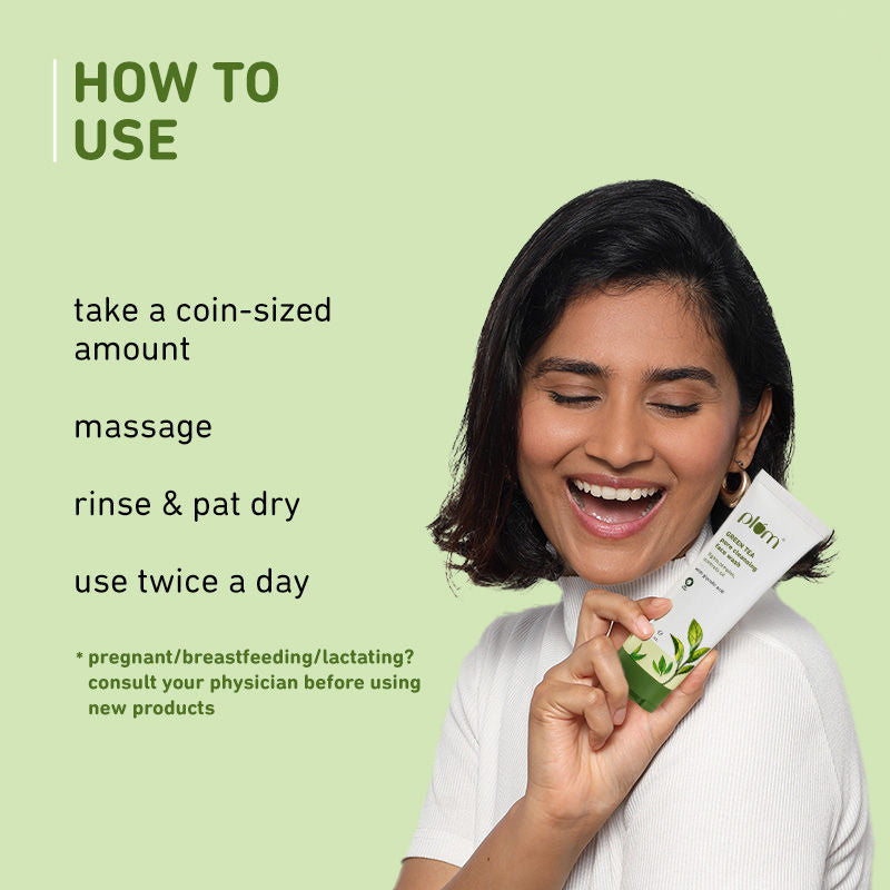 Plum Green Tea Pore Cleansing Face Wash With Glycolic Acid - Fights Acne & Oil For Clear Skin